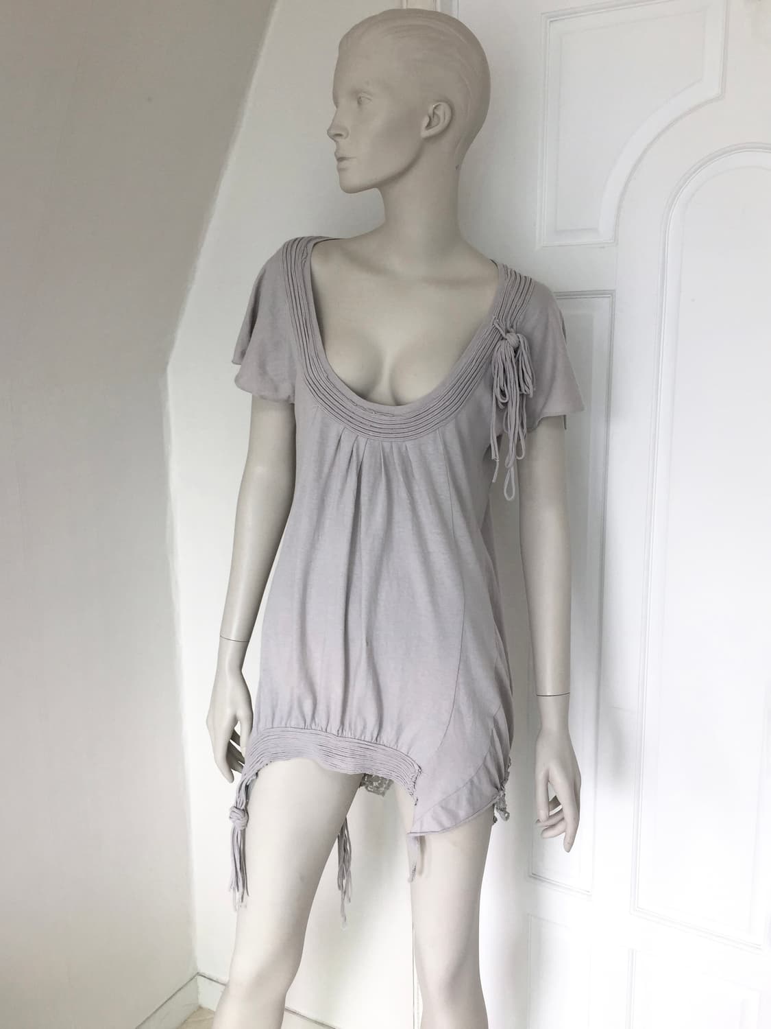 Vintage Crochet Detail Grey Blue Top 상품이미지2