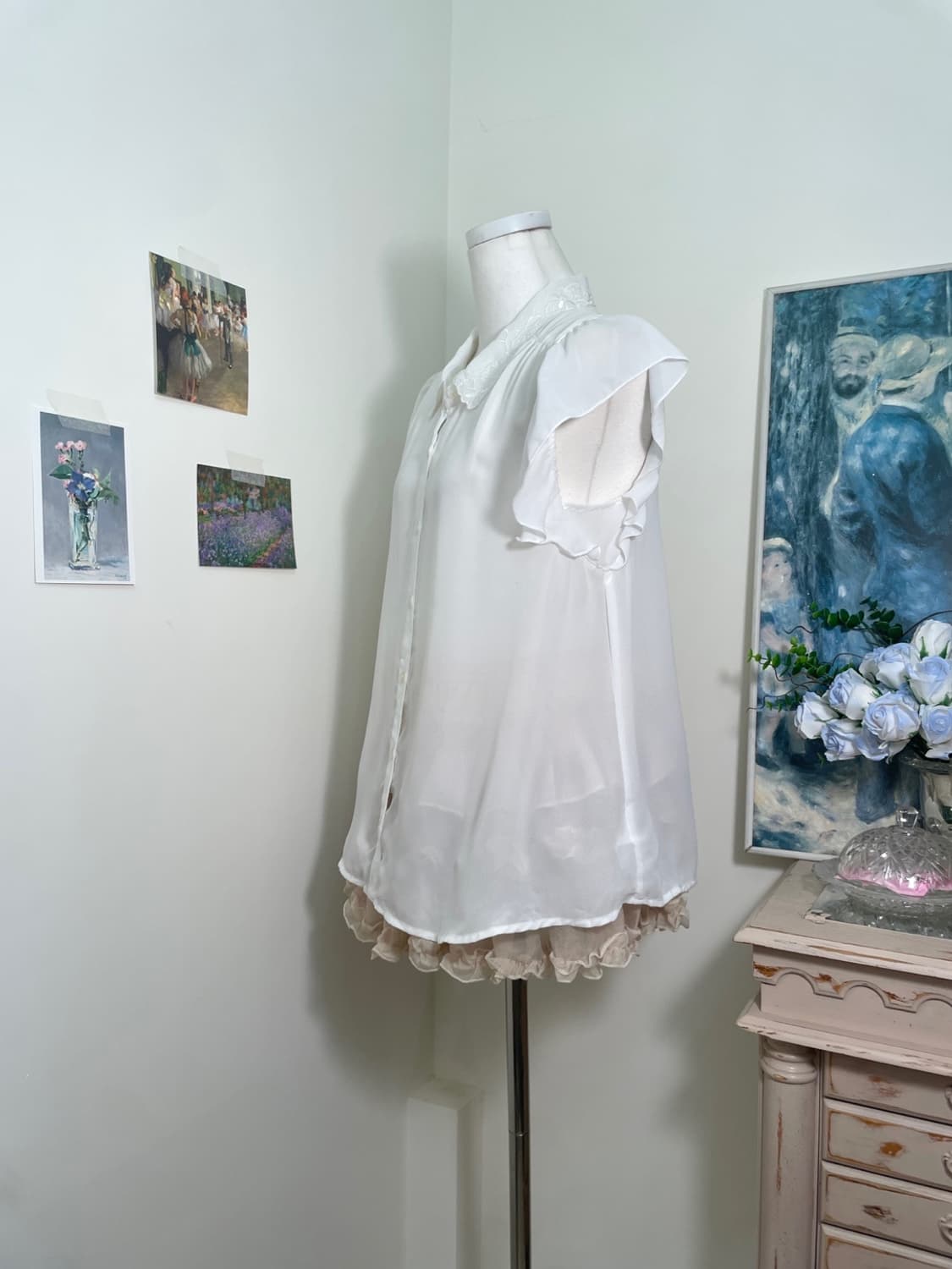white collar flower embroidery shirring 상품이미지2