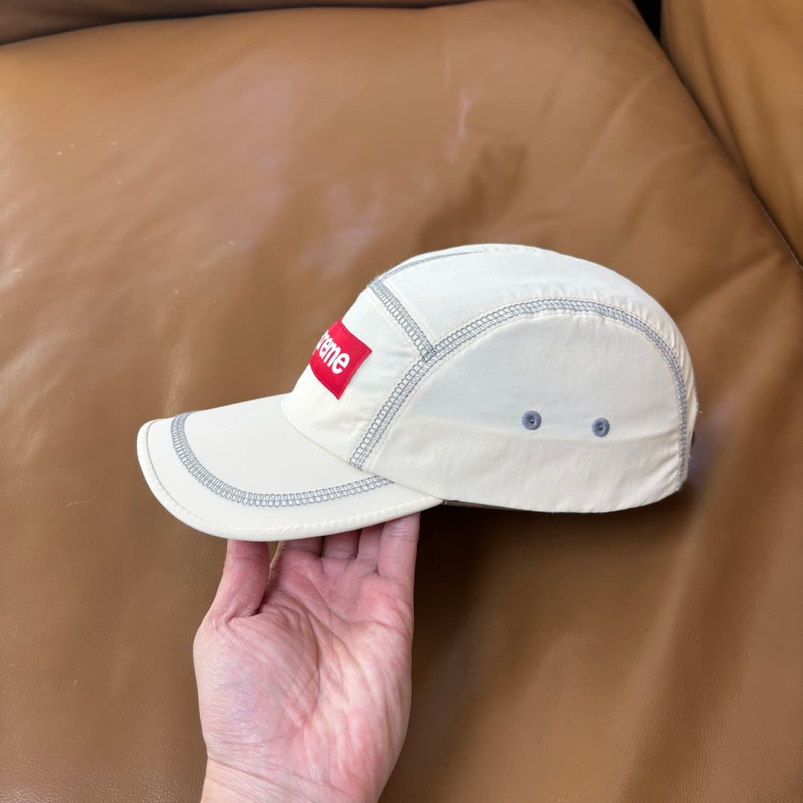 슈프림 캠프캡 모자 박스로고 23SS 리플렉티브 스티치 내츄럴 상품이미지4