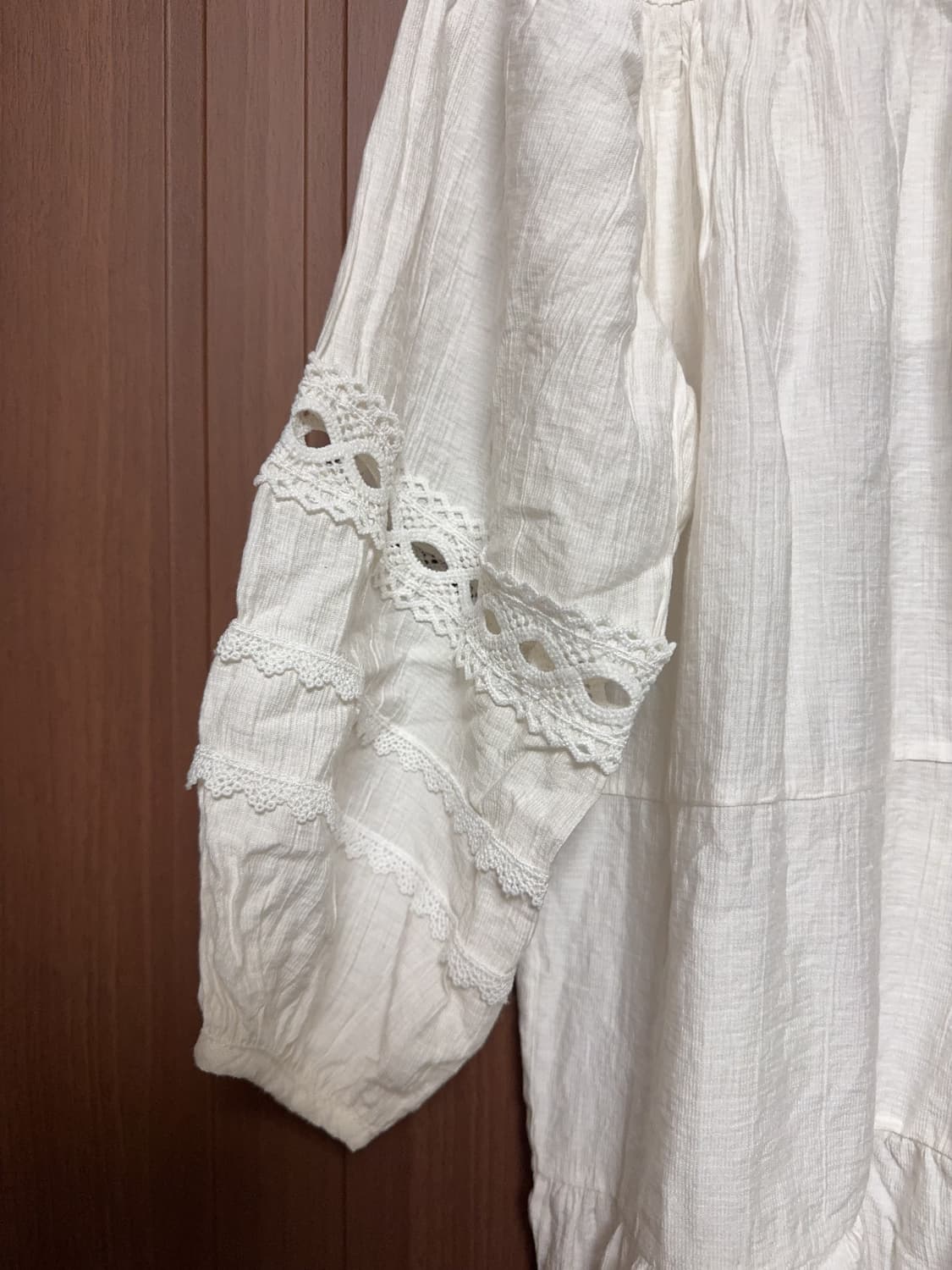 모리걸 하구미 몽골 빈티지 화이트 레이스 크로셰 자수 원피스 상품이미지4