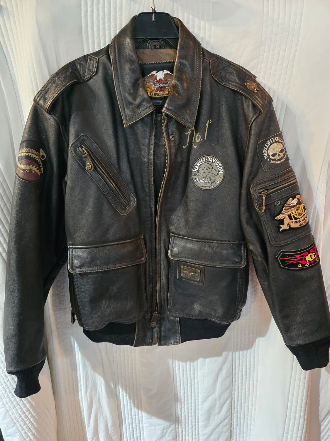 할리데이비슨 소가죽 패치 빈티지 항공점퍼 상품이미지2