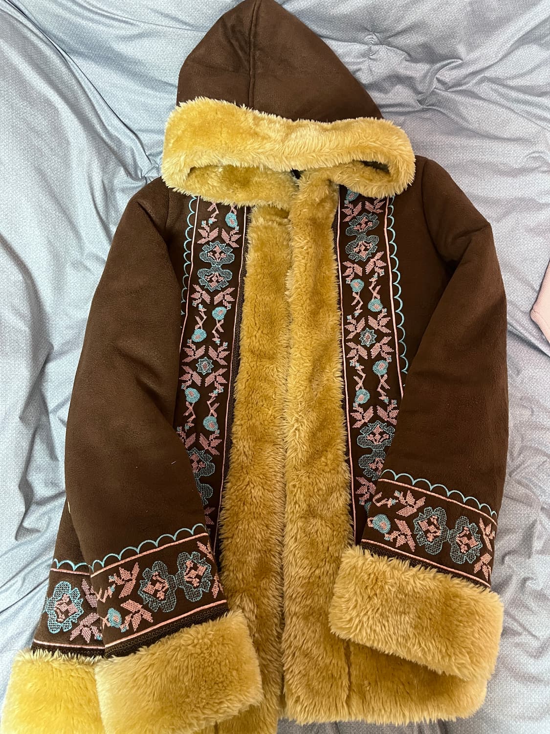 히피 모리걸 퍼후드 집업 스웨이드 코트 자켓 아오이유우 상품이미지1