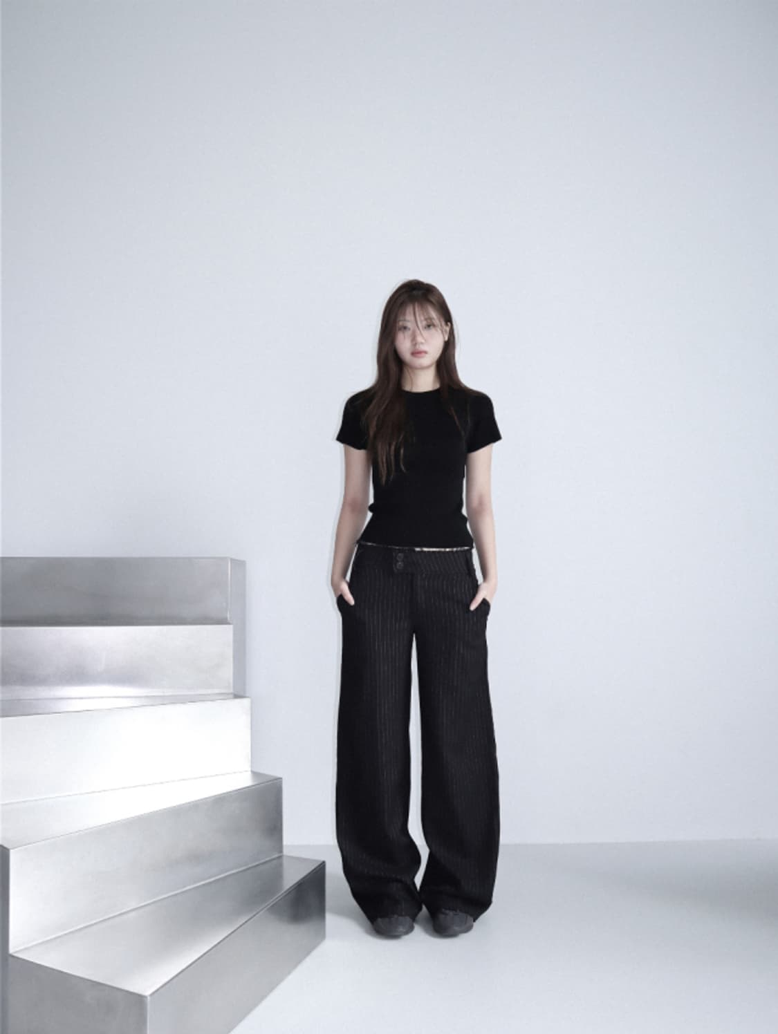 클라따 핀터 로우 슬랙스 블랙 상품이미지2