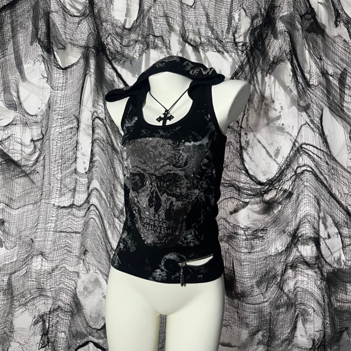 Punk Cubic Skull Hoodie sleeveless 상품이미지3