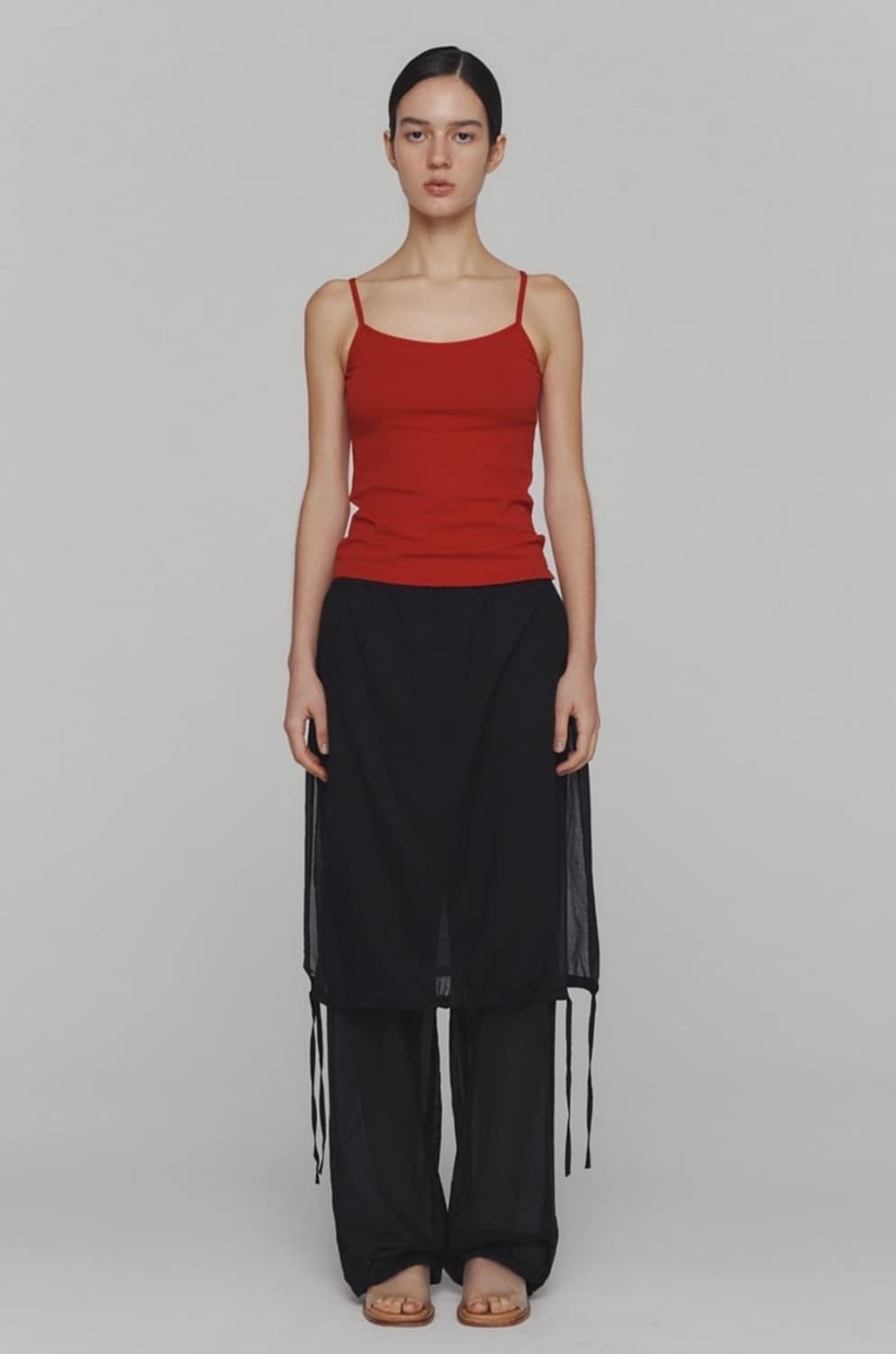 아모멘토 밴딩 쉬어 블랙 레이어드 밴딩 팬츠 상품이미지1