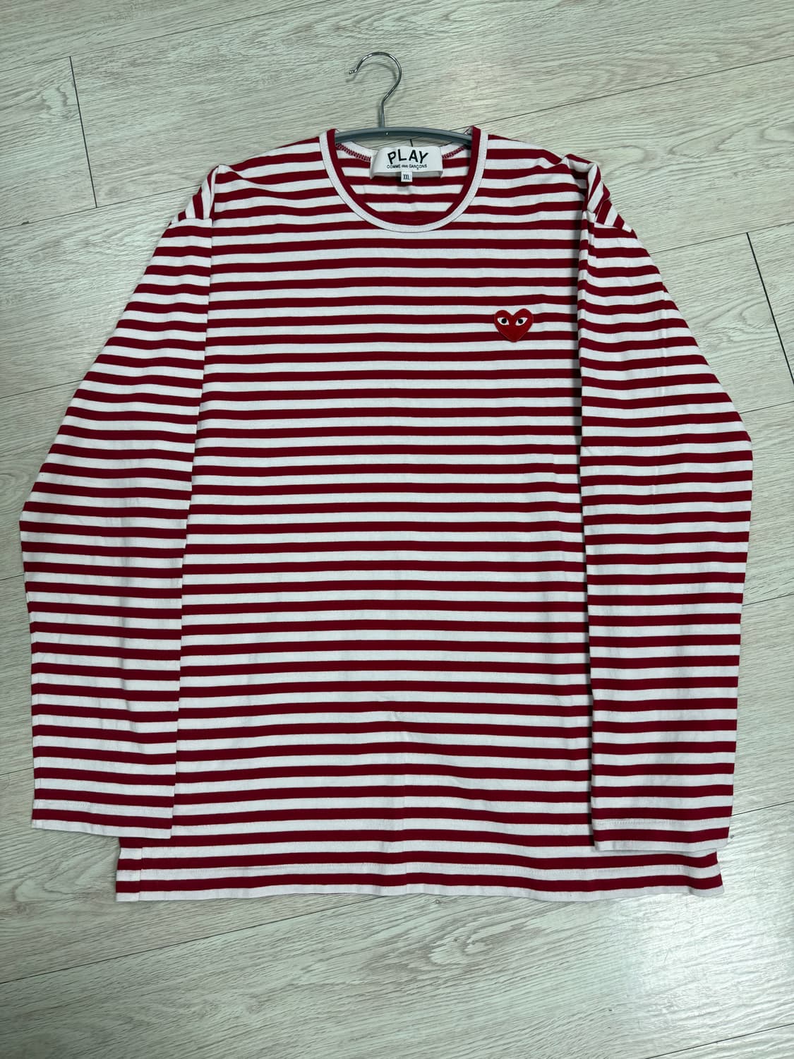 꼼데가르송 스트라이프 롱슬리브 레드 화이트 XXL 상품이미지1