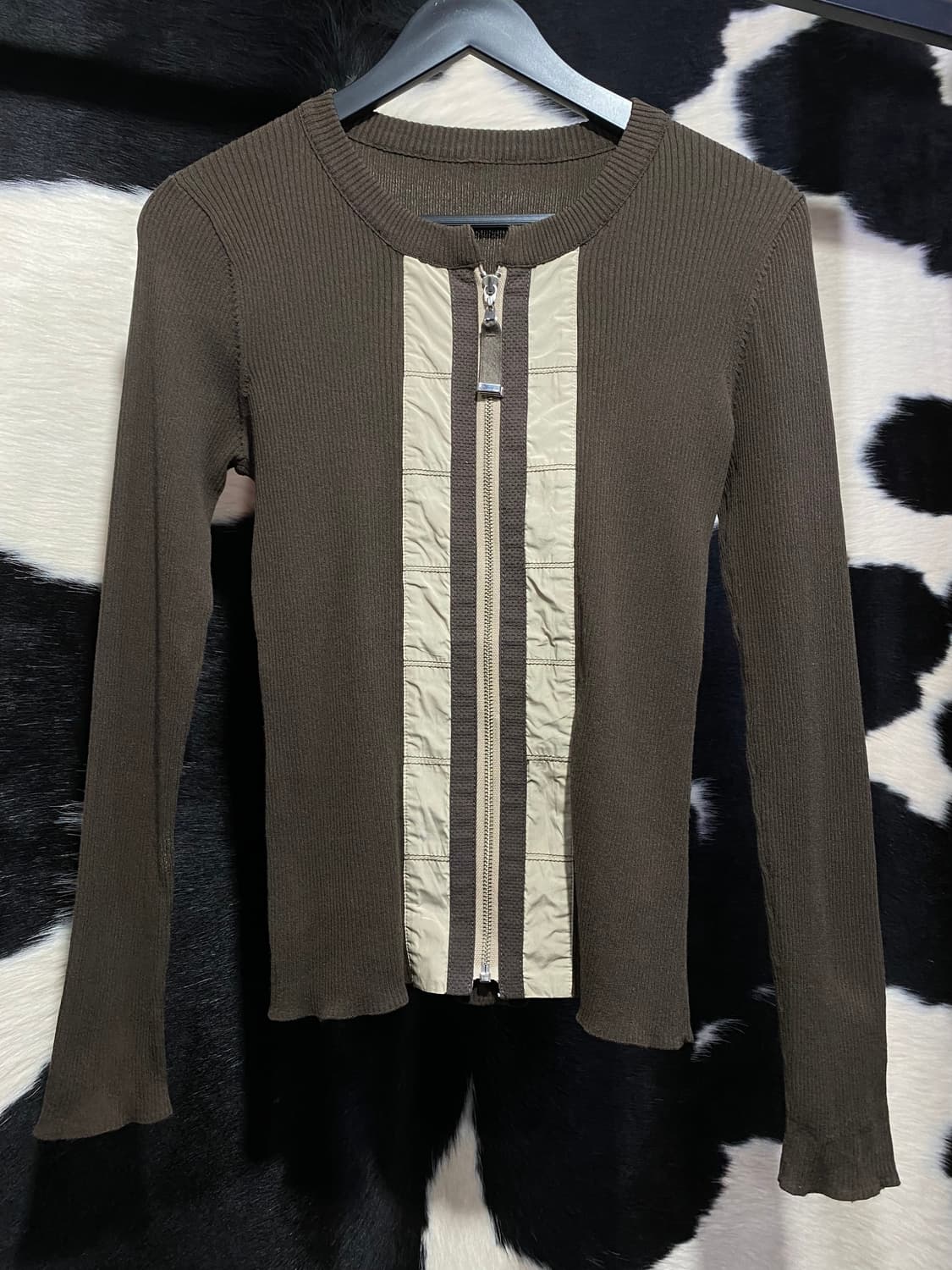 Rico 나일론 배색 브라운 골지 가디건 상품이미지2