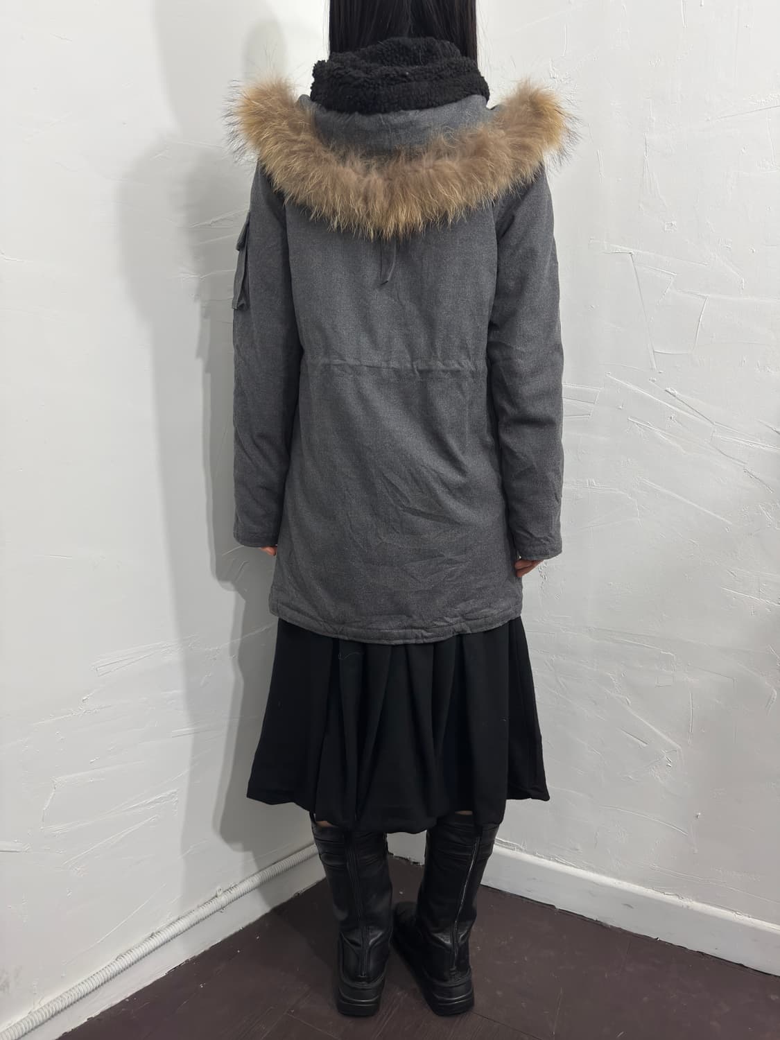 gray fur hood safari twoway jacket 상품이미지5