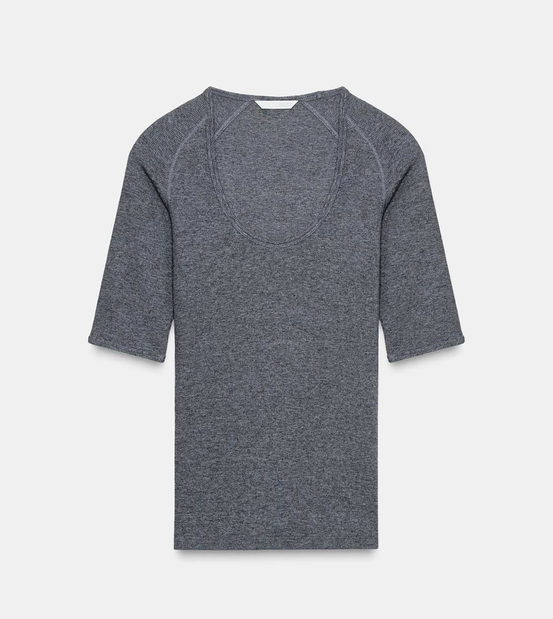 ZARA 자라 립 레귤러 티셔츠 그레이, 자라 딥 라운드 티셔츠 상품이미지5