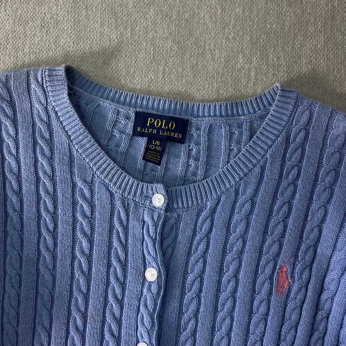 W 95 폴로랄프로렌 스카이블루 꽈배기 가디건 상품이미지2