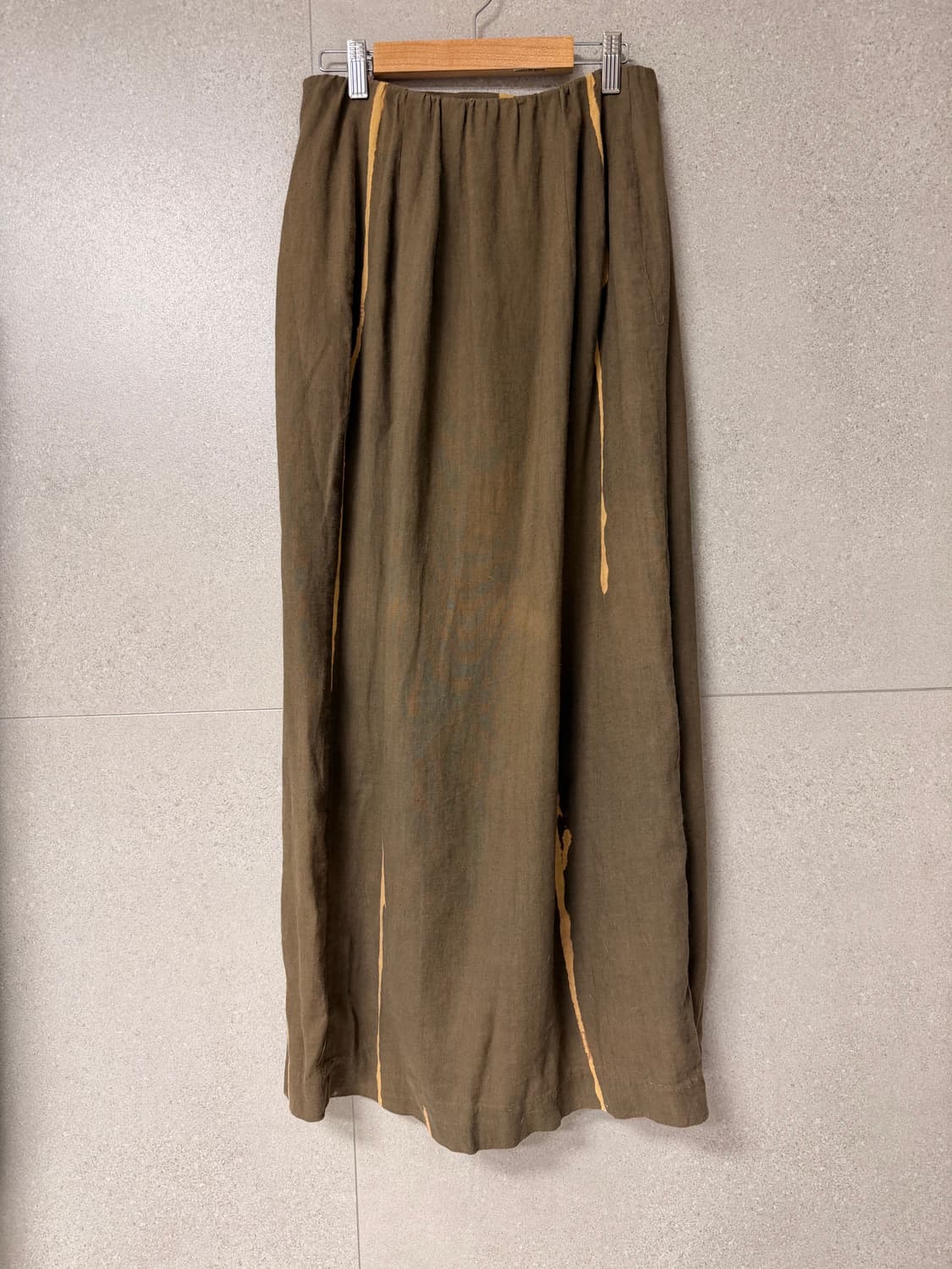 브라운 카키색 워싱 얇은 롱스커트 랩형 나염 린넨혼방 상품이미지4