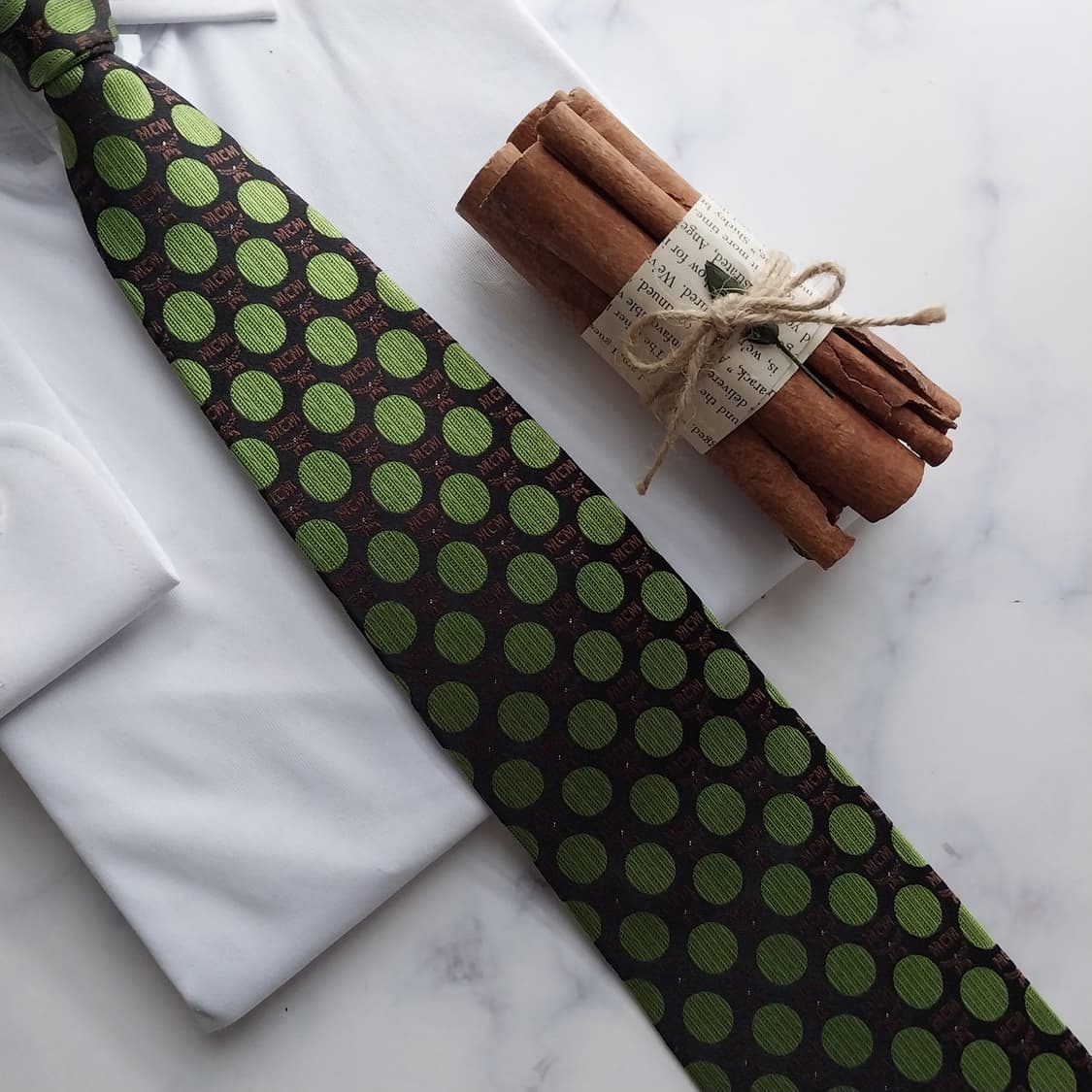 MCM 실크 브라운&그린 도트 패턴 넥타이 9.2cm A+등급 K1585 상품이미지8