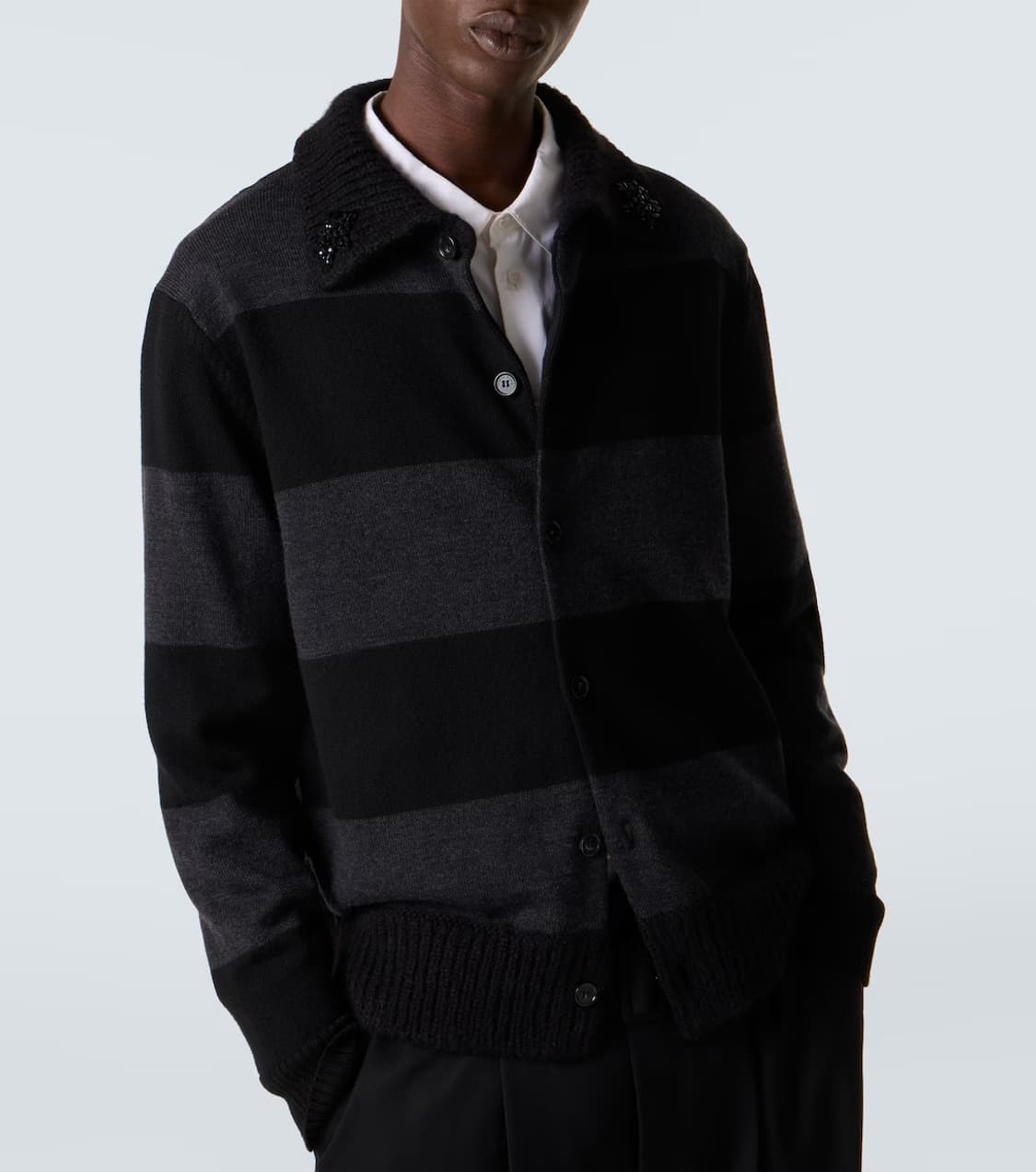 [L]시몬로샤 비즈 스트라이프 폴로 니트/블랙 상품이미지2