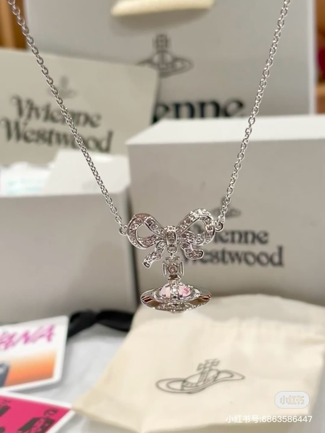 핀터 비비안웨스트우드 히메갸루 핑크 orb 리본 목걸이 / 리즈리사 상품이미지1