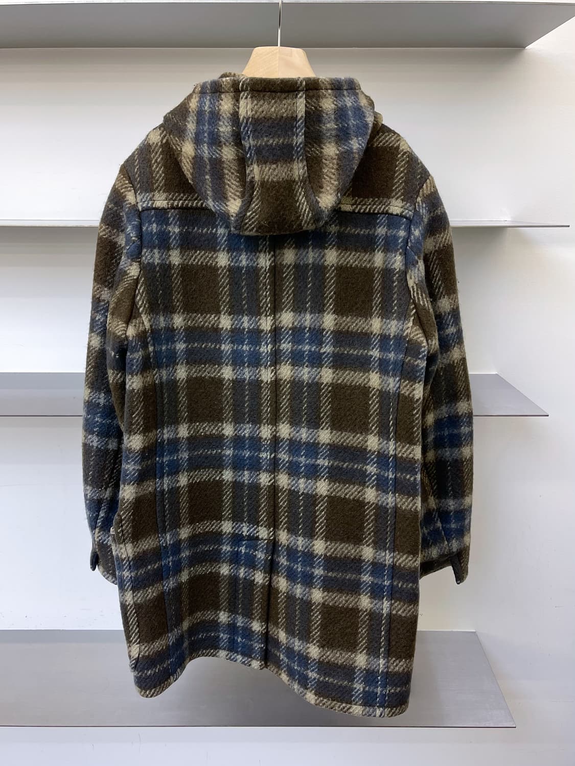 드리스 반 노튼 체크 울 더플 후드 코트 상품이미지5
