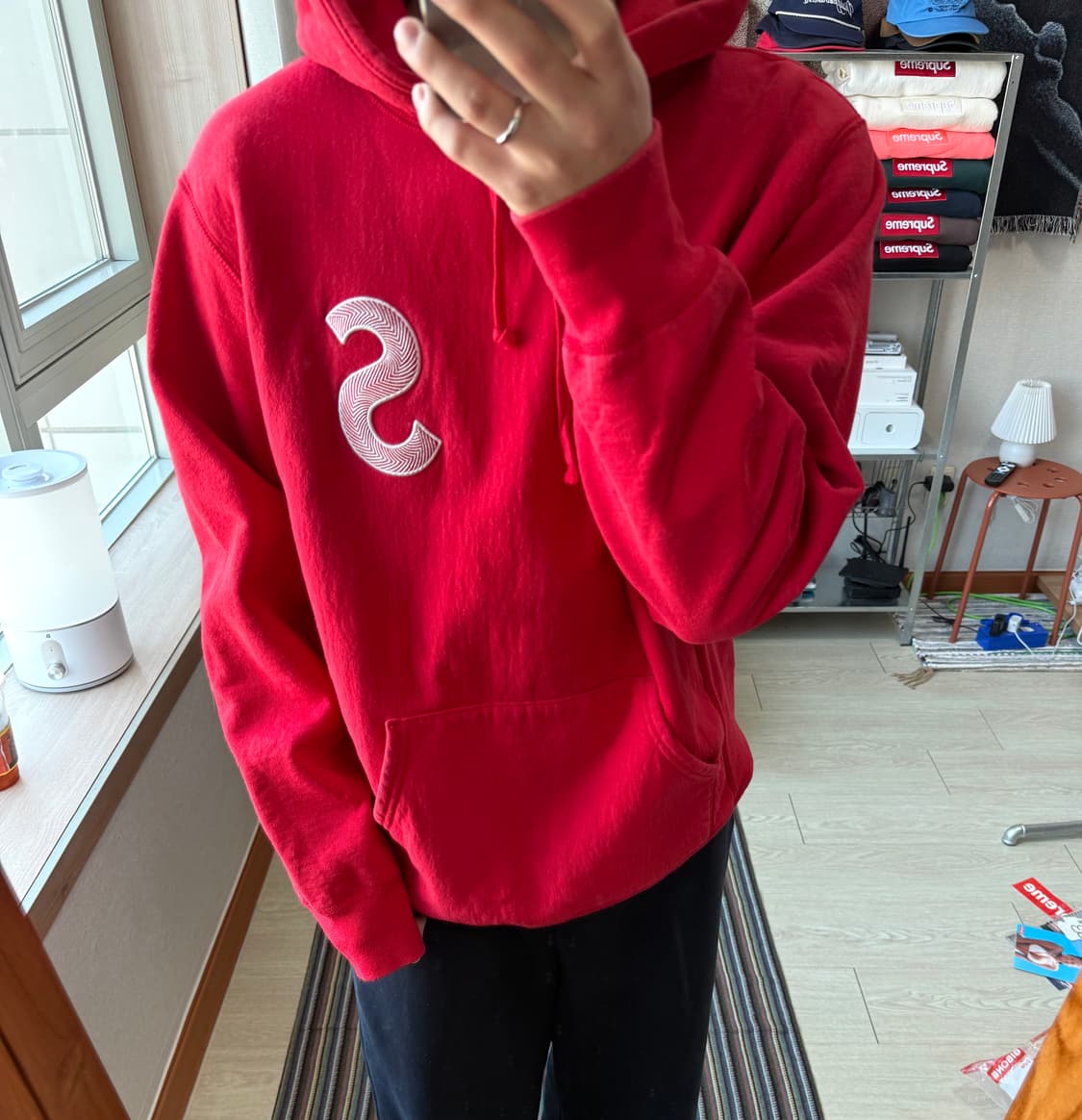 슈프림 s로고 레드 후드티 상품이미지1