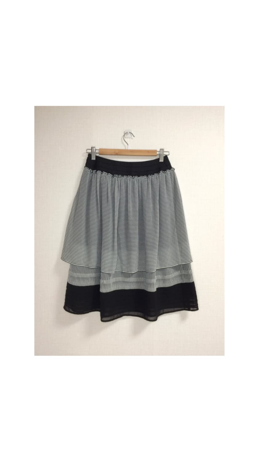 빈티지 블랙 스트라이프 레이어드 미디 스커트 상품이미지4