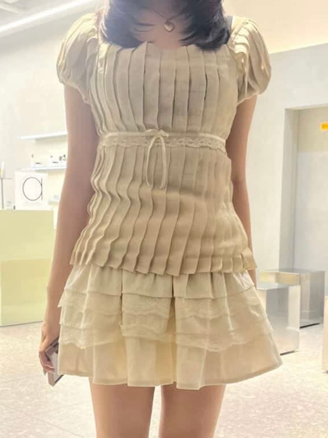 일본 빈티지 반팔 퍼프 아이보리 블라우스 로맨틱 히메갸루 달천깔 소죠 상품이미지2