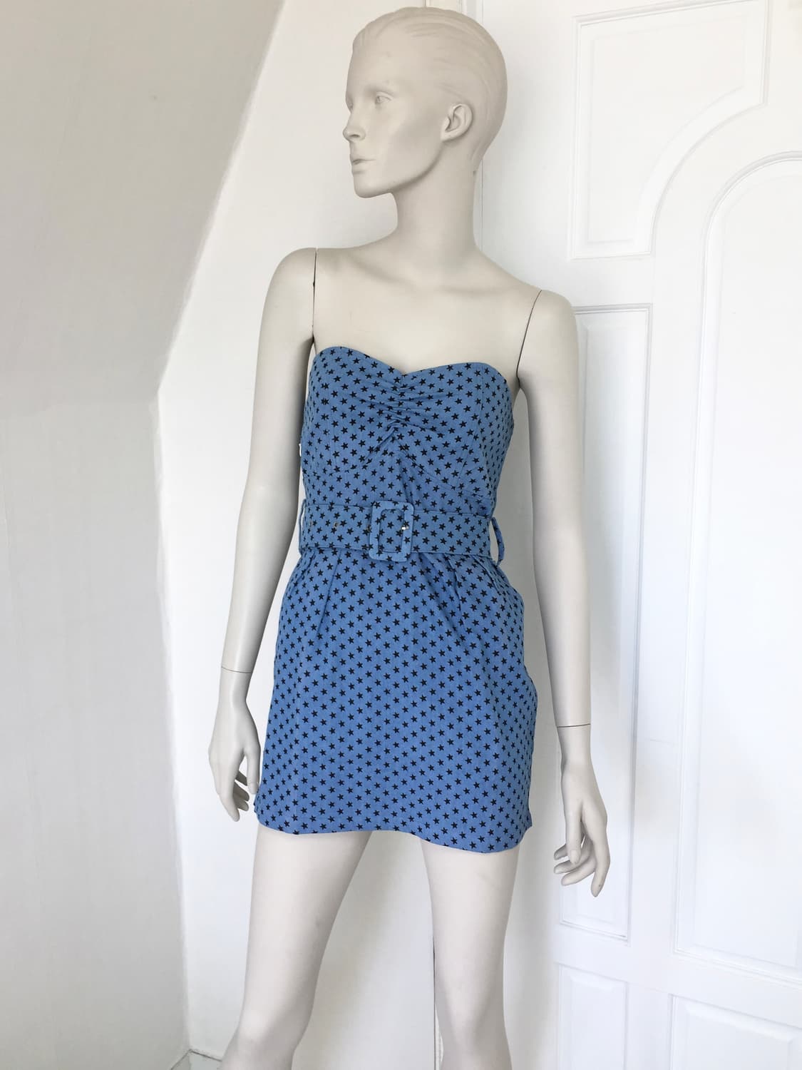 Light Denim Star Print Ruched Tube Dress 상품이미지2