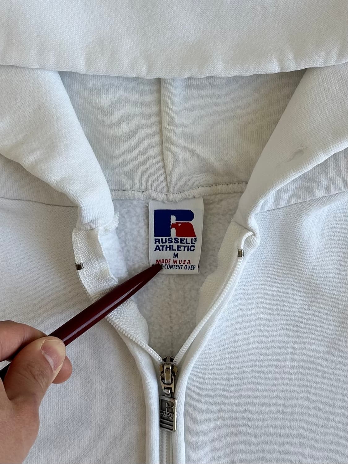 90s 빈티지 러셀 후드집업 화이트 M USA 상품이미지5