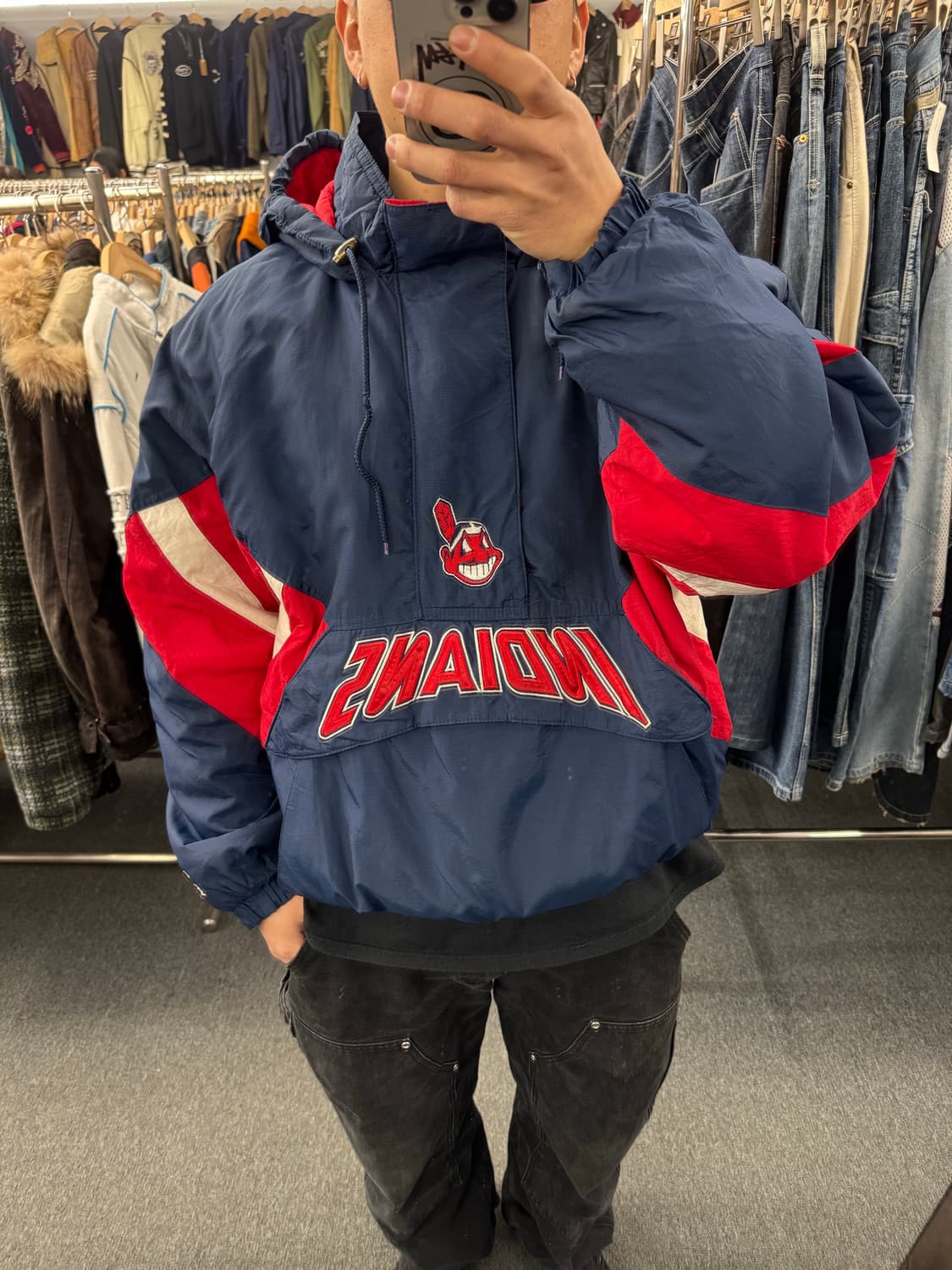 XL)90’s스타터 빈티지 올드스쿨 인디언스 아노락패딩점퍼 상품이미지1