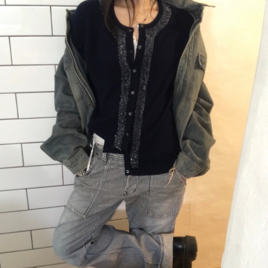 수작업 비즈 캐시미어 100 가디건 / 여성 L (남성 M 추천) 상품이미지1