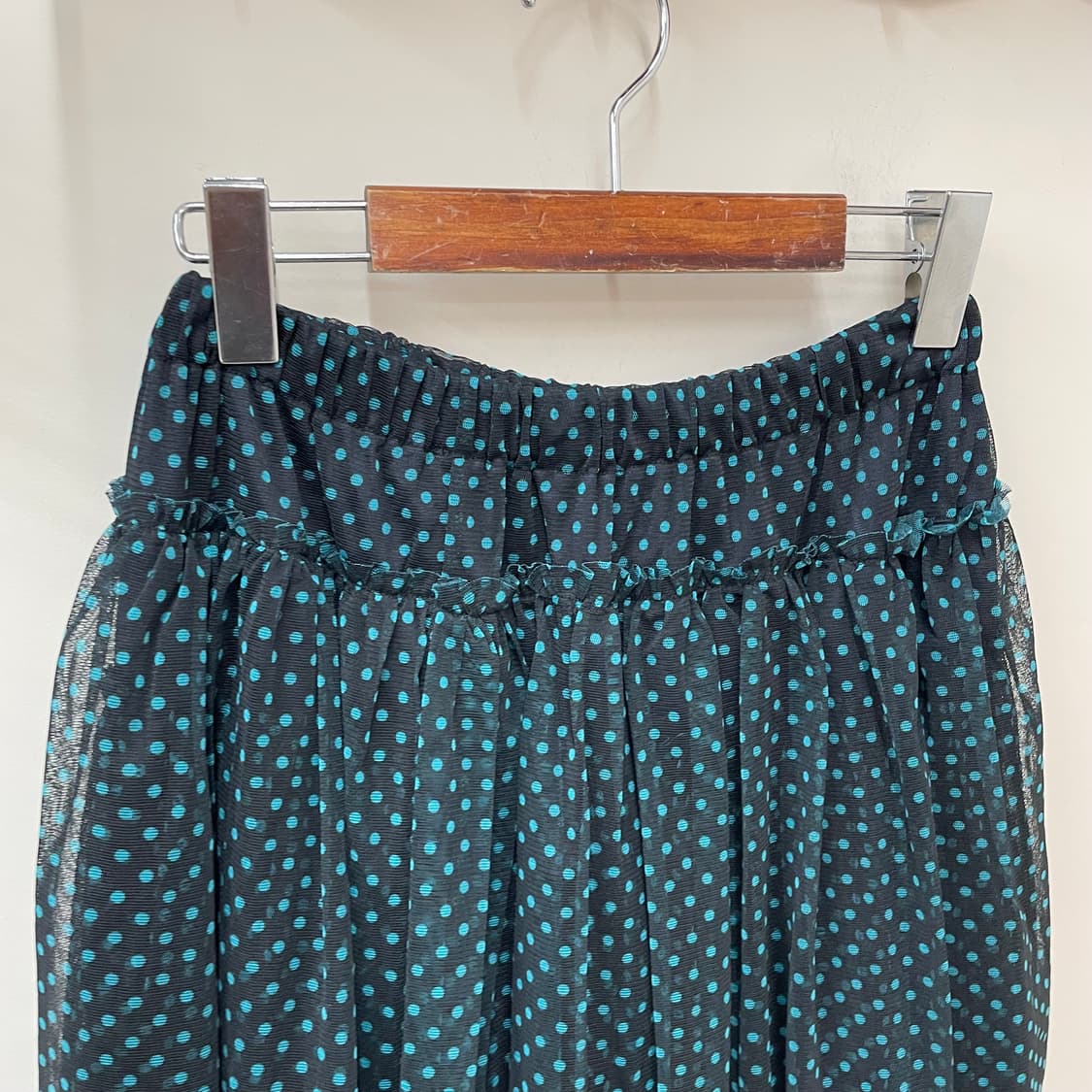 민트 도트 쉬폰 미디 스커트 상품이미지3