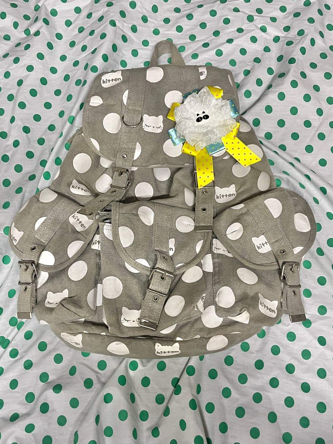 그레이 도트 고양이 빈티지 백팩 상품이미지5