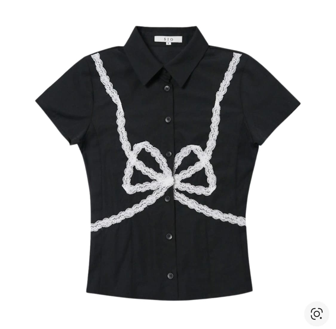 시오 리본 디테일 숏 슬리브 셔츠 블랙 상품이미지1