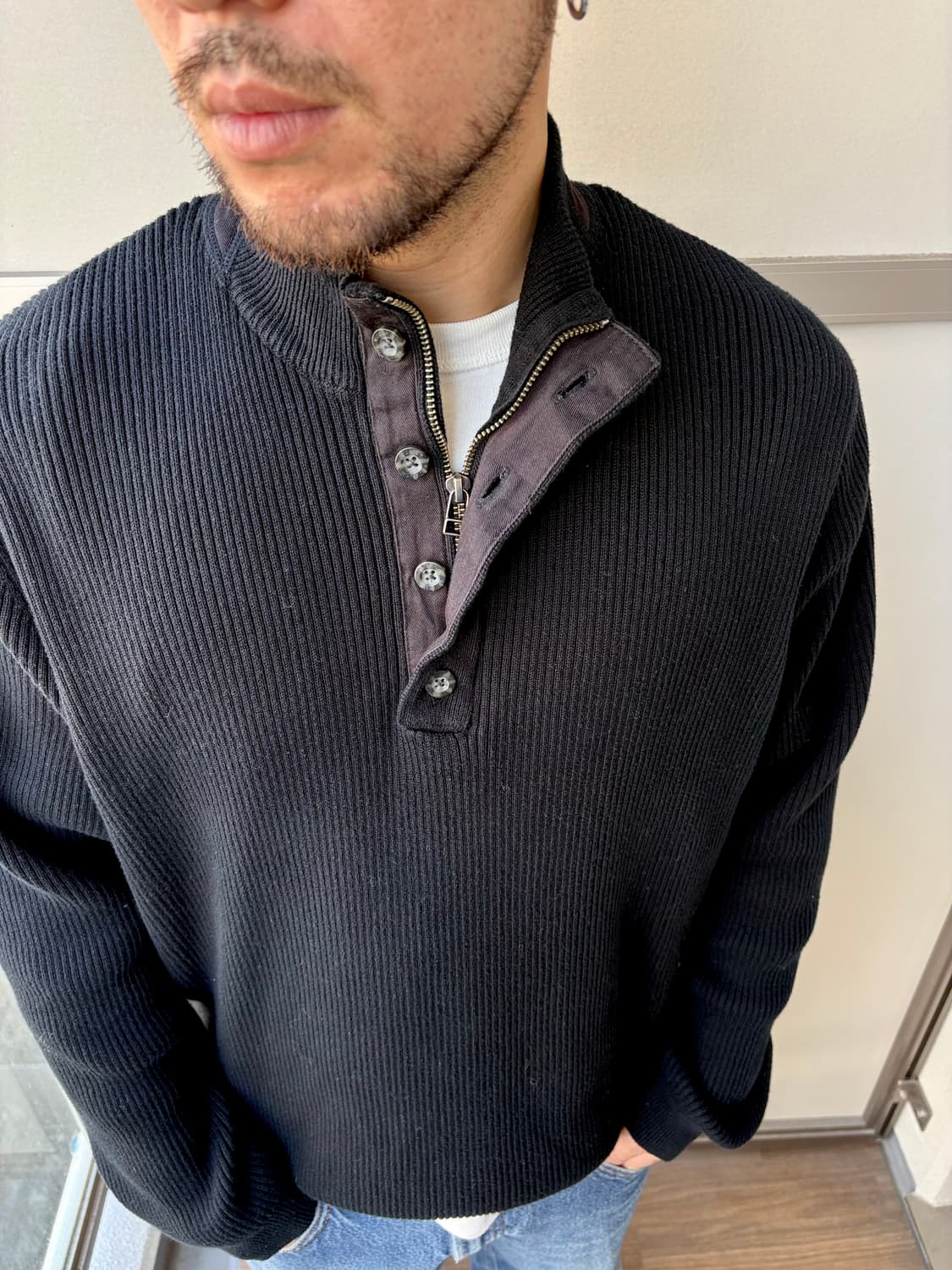 일본 브랜드 빈티지 반집업 블랙 니트 상품이미지2