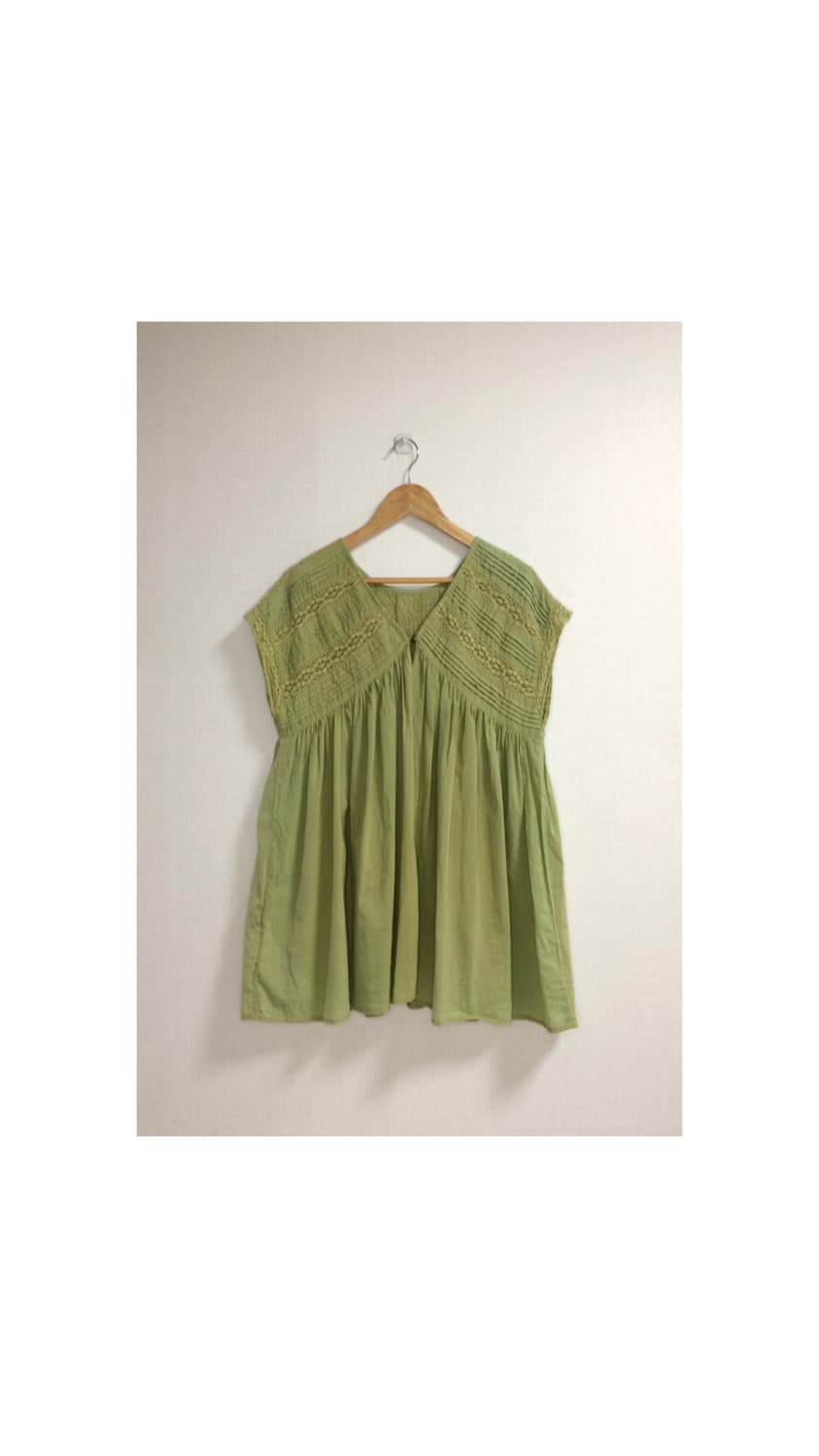 빈티지 그린 레이스 오픈 슬리브리스 튜닉 상품이미지1