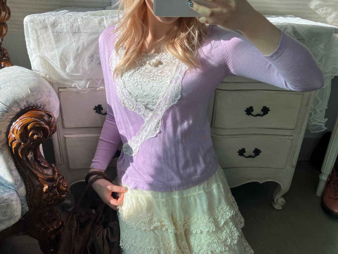 빈티지 레이스 라밴더 랩가디건 + 아이보리 나시 상품이미지2