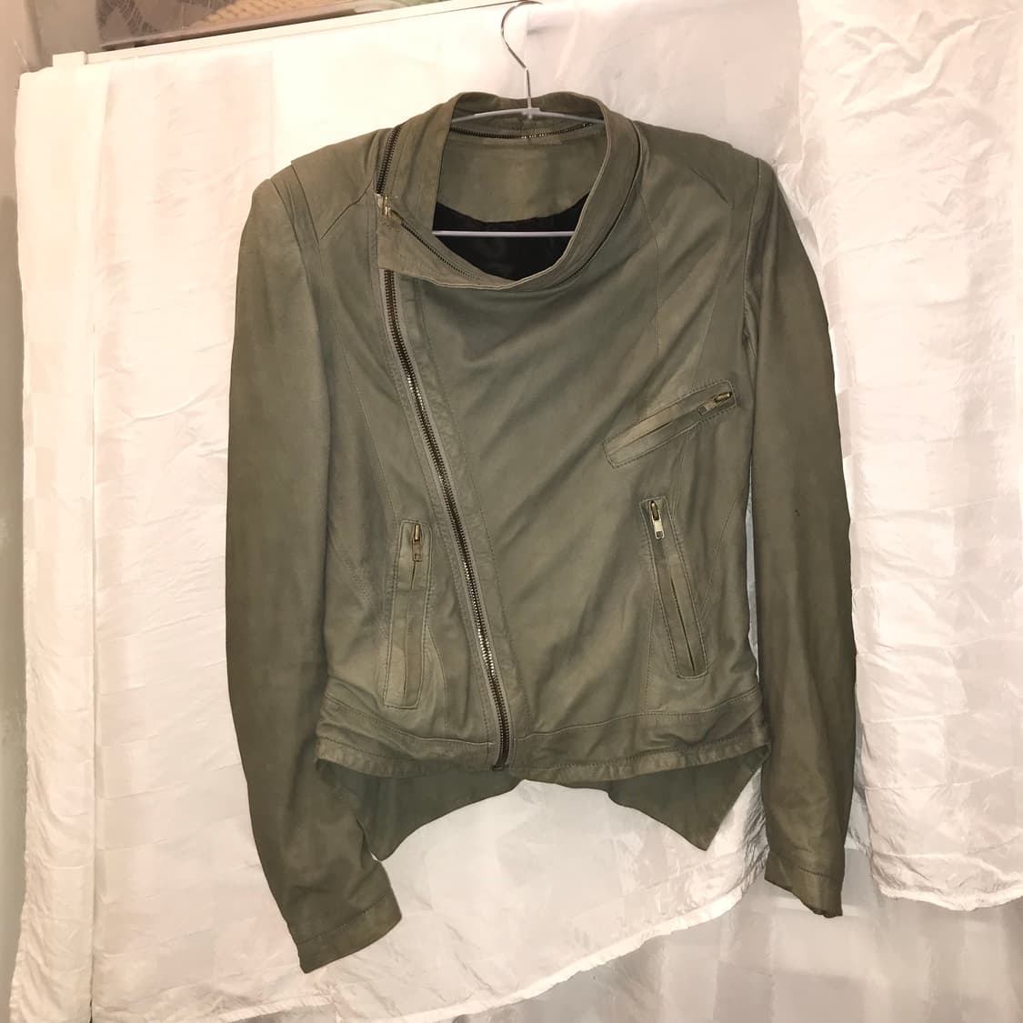 한섬 갸루 고딕 펑크 카키 가죽 자켓 상품이미지2