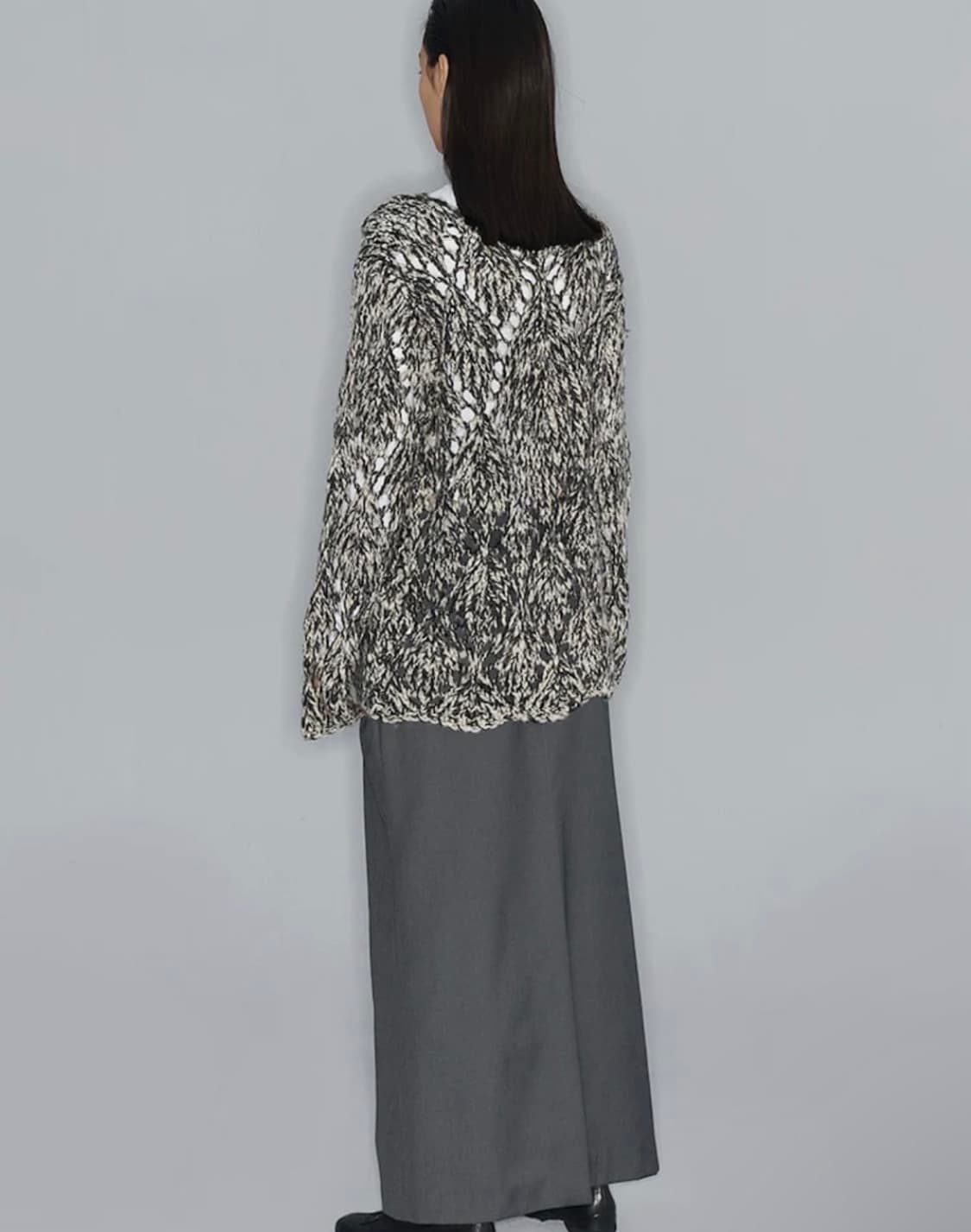 open yy ARGYLE POINTELLE CARDIGAN, BLACK 상품이미지2