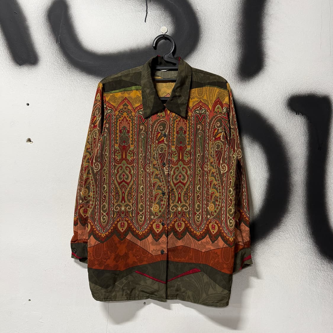VTG 빈티지 에스닉 바로크 페이즐리 풀 패턴 긴팔 셔츠 상품이미지1