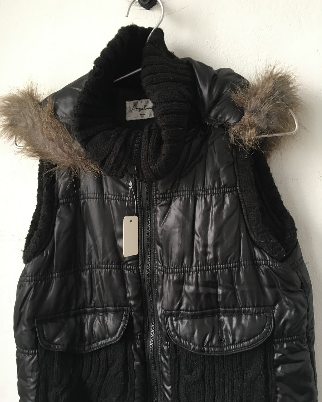 Fake fur hood high neck vest 상품이미지2