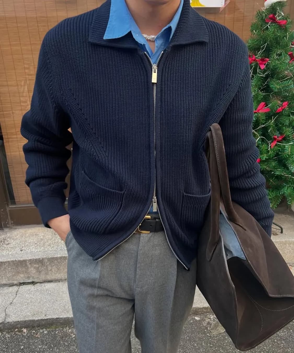 인템포무드 니트 집업 네이비 L 상품이미지3