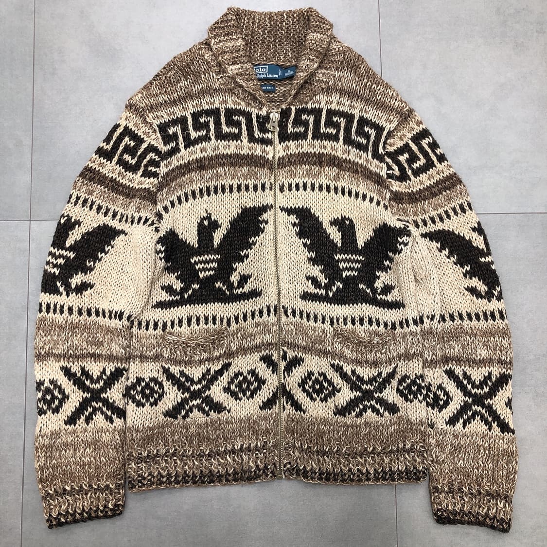 폴로 랄프로렌 핸드니트 코위찬 숄카라 니트 스웨터 집업 가디건 XL 상품이미지1