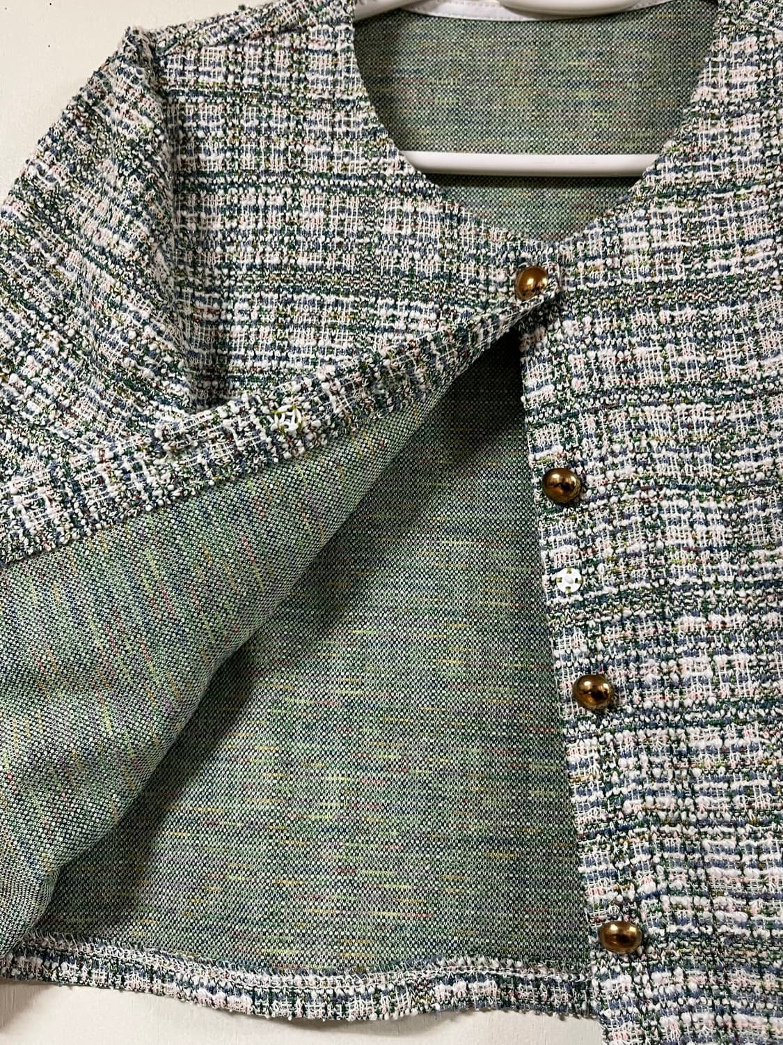 트위드 숏 자켓(반팔) 그린/체크 상품이미지3