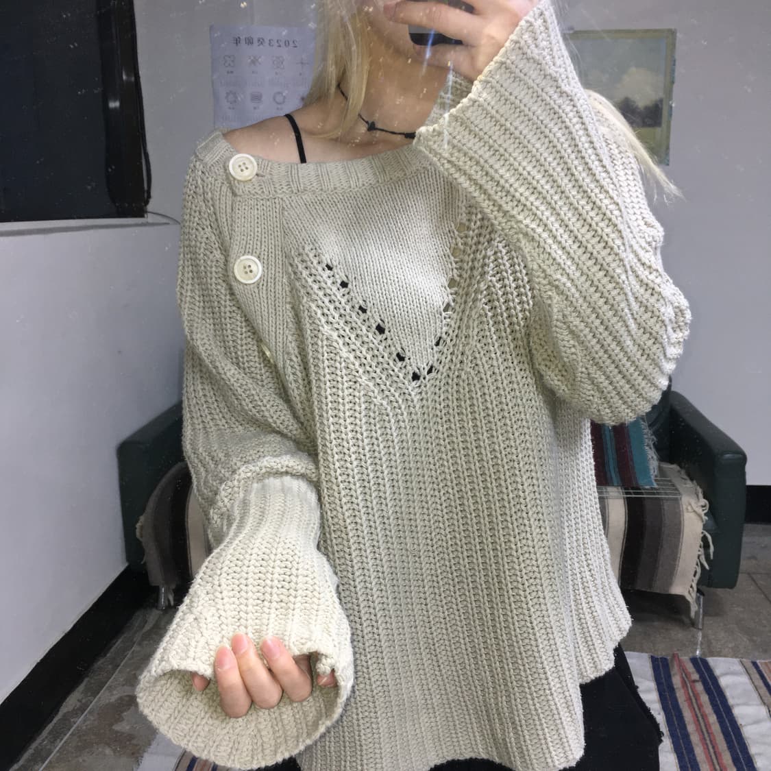 투티/0321 DEAREST 오프숄더 니트 오픈버튼 플레어 모리걸 러블리 상품이미지1