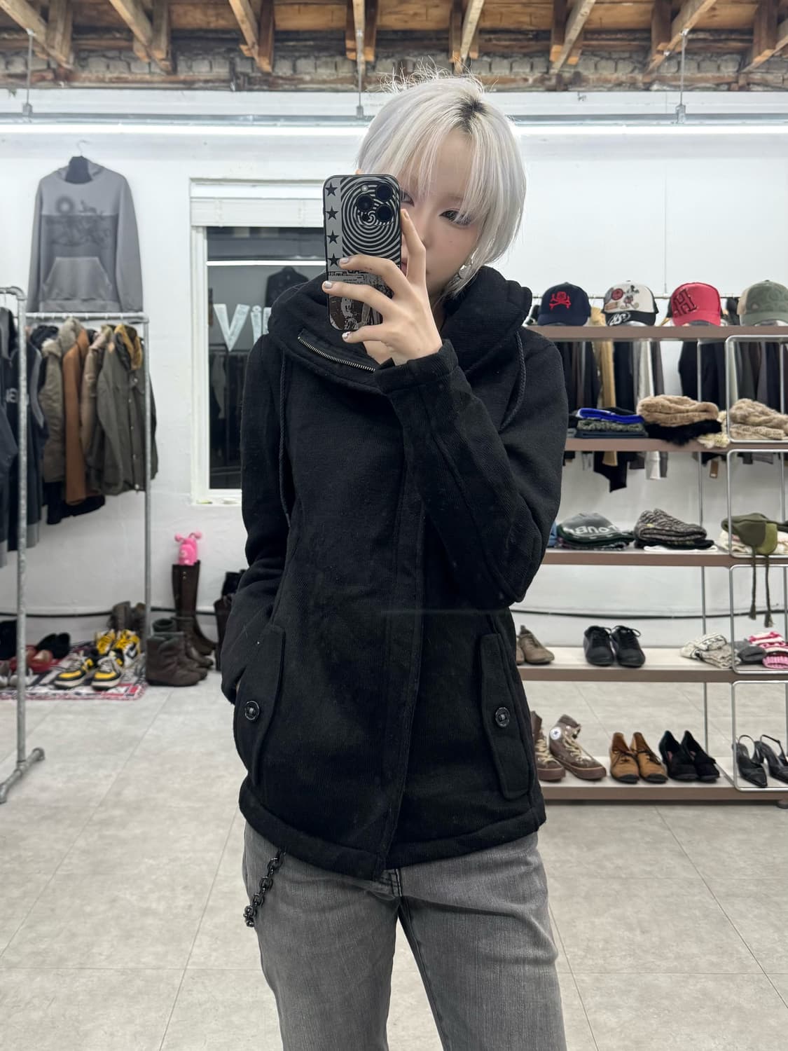 Plus One 사선 후드 집업 상품이미지1