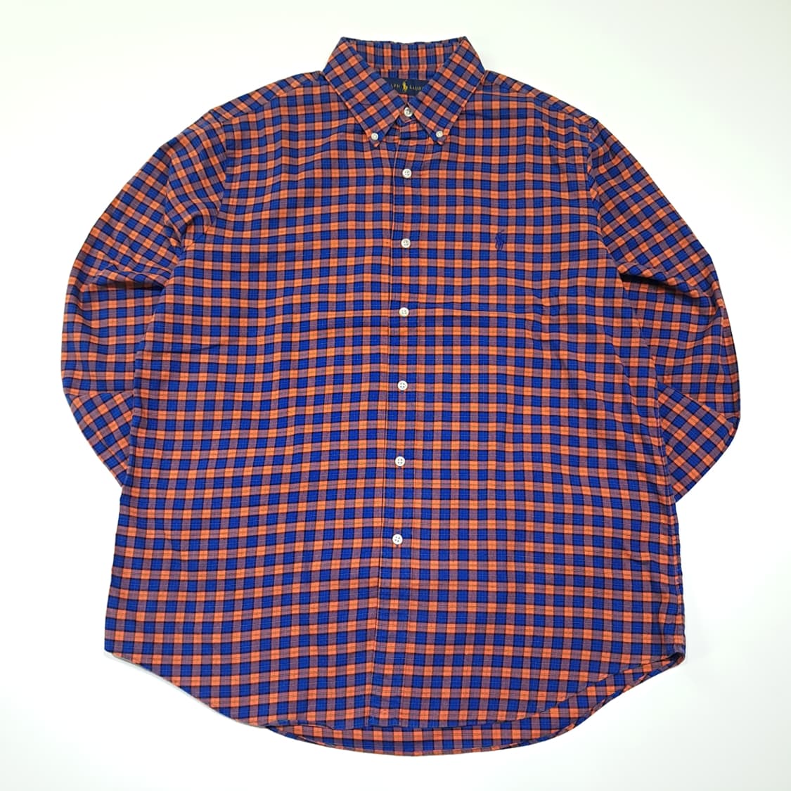 CK020 L 폴로 00s 오렌지네이비 모던 타탄체크 셔츠 남방 상품이미지1