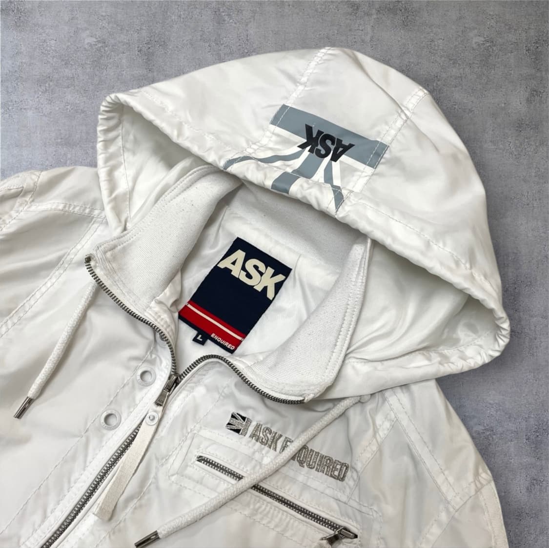 에스크 Ask 화이트 Y2K 셔링 후드 바람막이 자켓 L (공용추천) 상품이미지2