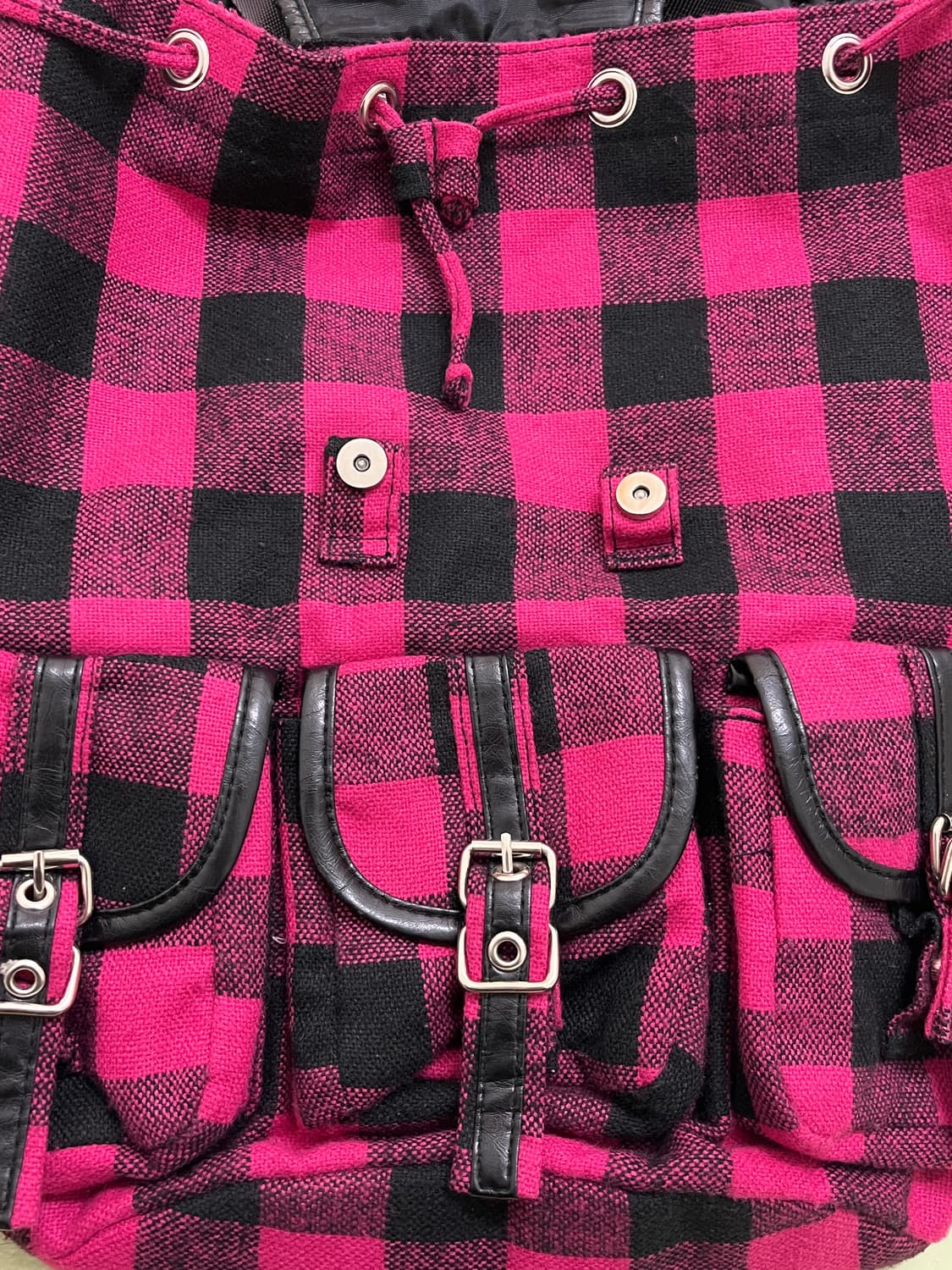 핫핑크 체크 모리걸 백팩 💕 상품이미지4