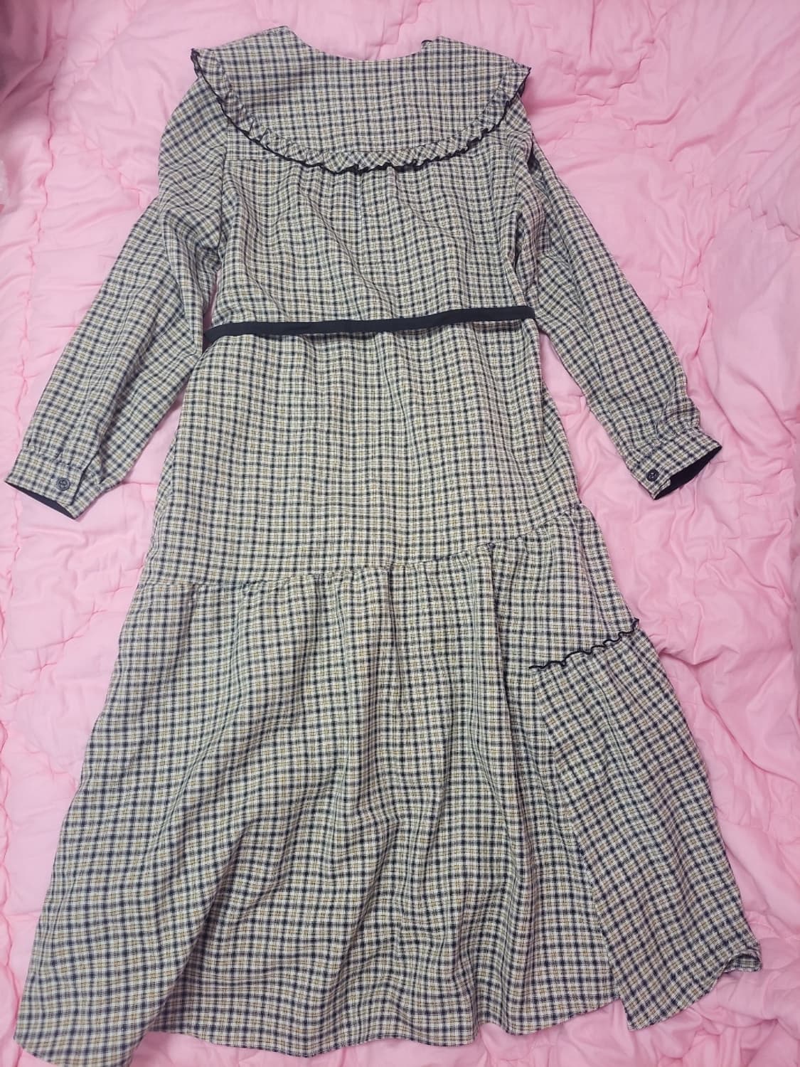 급처상태좋음!레니본 세일러카라 벨트 체크 롱원피스 럭키슈에뜨st 상품이미지9