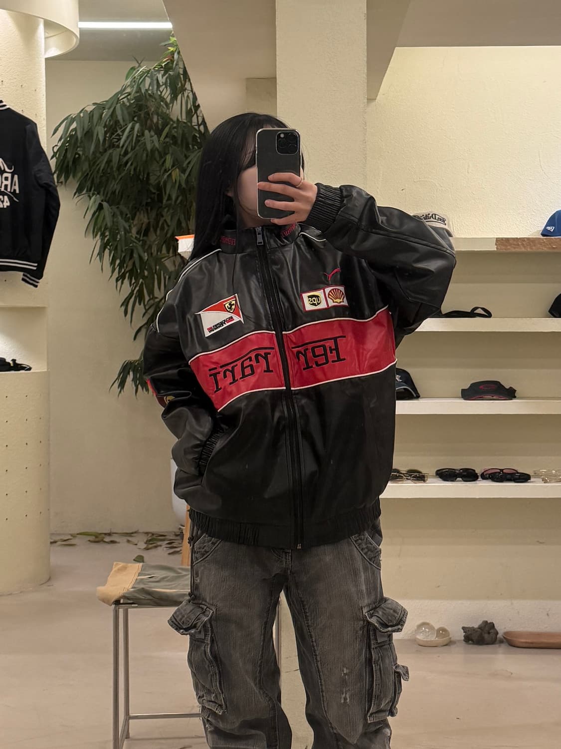 페라리 빅로고 투톤 레더 자켓 U241 상품이미지1