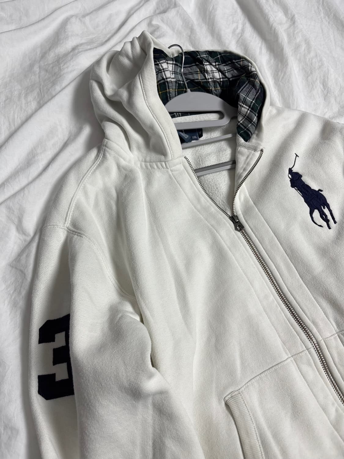 폴로 안감 체크 화이트 빅포니 후드집업  상품이미지4