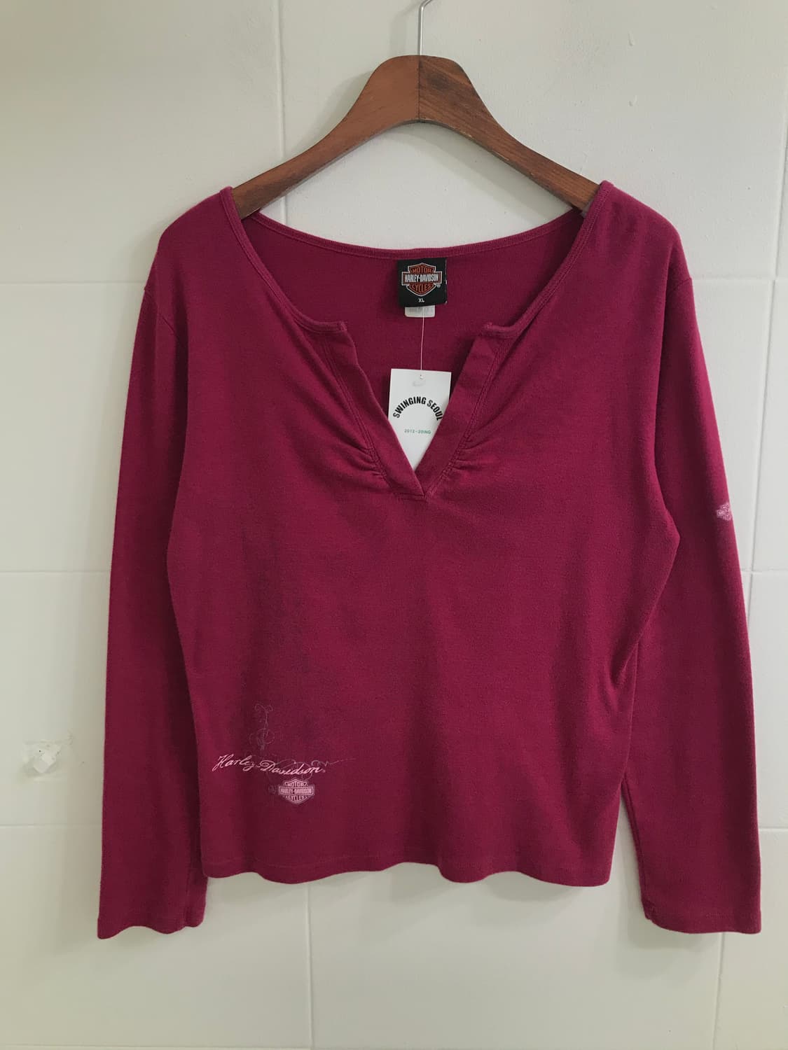 (상의 세트) 할리데이비슨 셔링 브이넥 롱슬리브 + 레이스 나시 상품이미지3