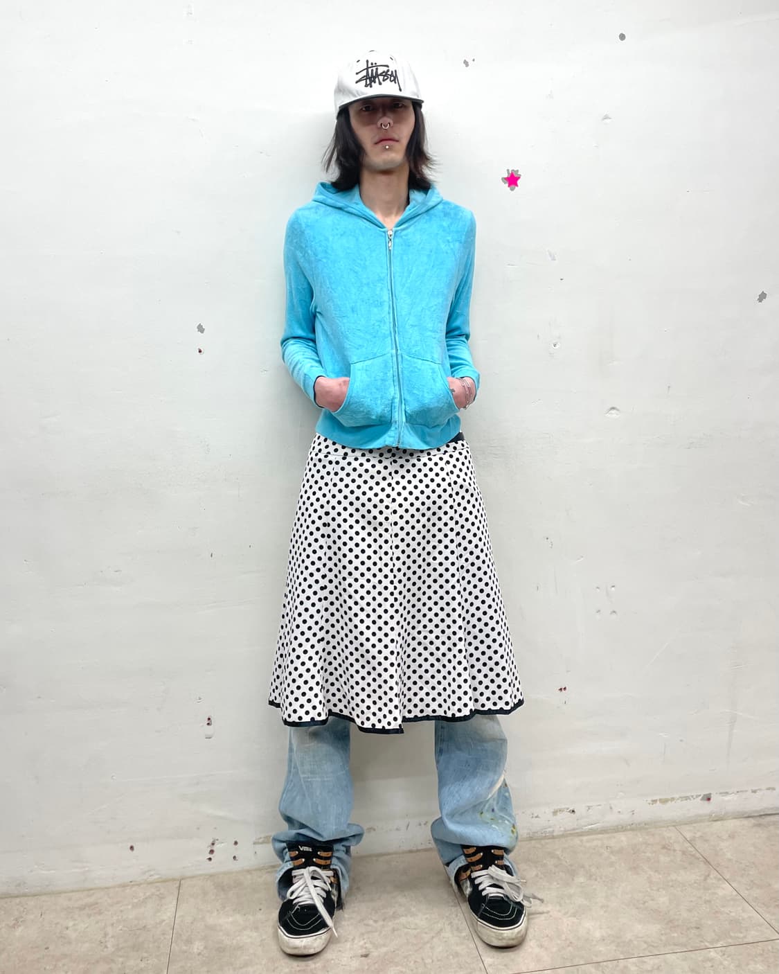 Aqua Blue Velvet Hood Zip-Up 상품이미지5