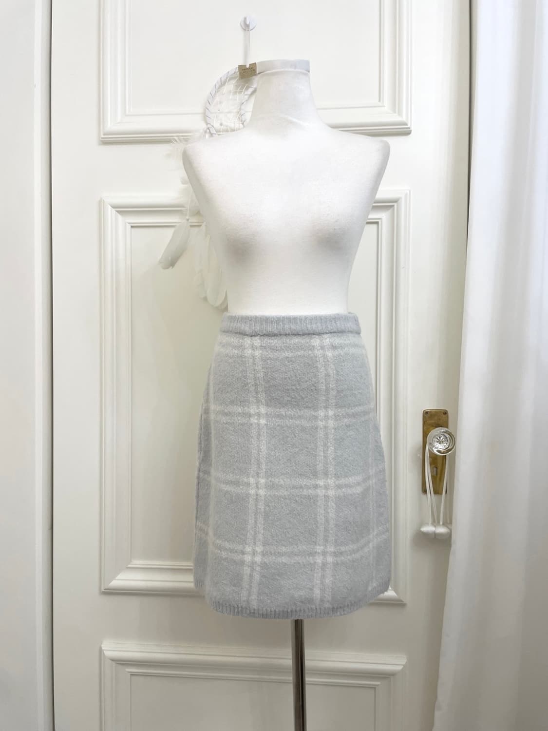 CECIL MCBEE sky blue check banding knit 상품이미지1
